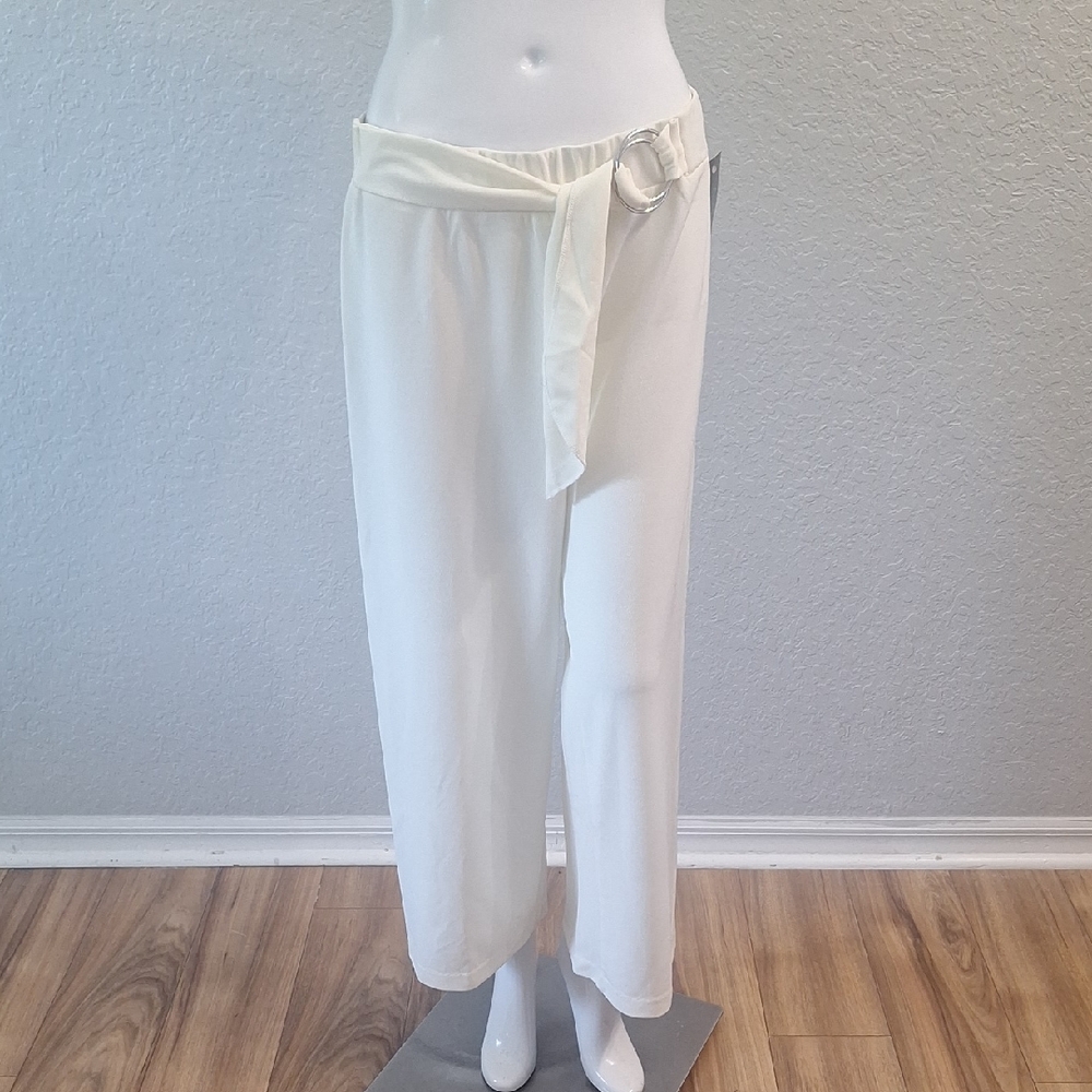 Ashley Blue Stylish Cream Cropped Ankle Pants with Attached Tie